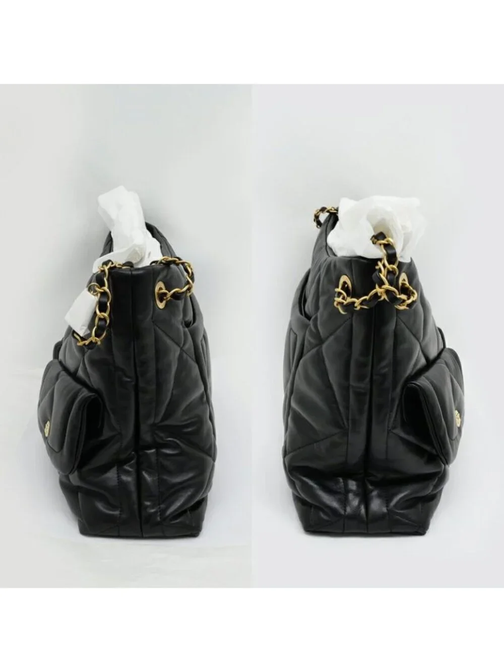 Chanel Shopping Bag As5740 Black Gold Hardware Shiny Lambskin